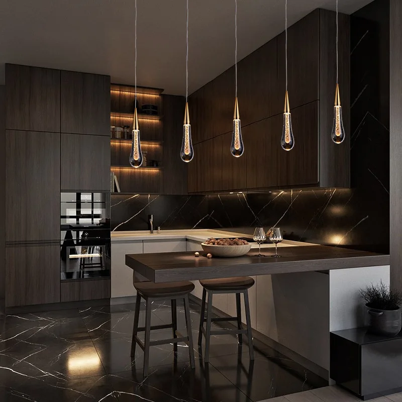 Crystal LED Pendant Lights for Bedroom Dining Room Bar Water Drop Chandelier Stair Lamp Interior Decoration Hanging Lamps