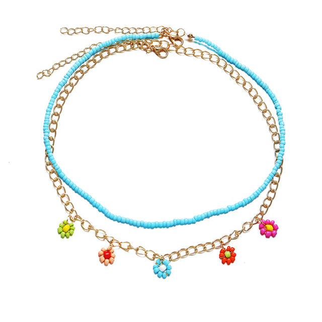 GAIRU 2022 New Creative Simple Temperament Ladies Jewelry Bohemian Pearl Flower Rice Bead Necklace Two-piece Set