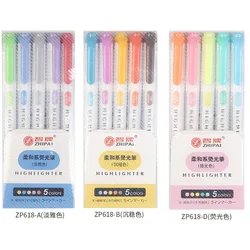 Ensemble de stylos marqueurs fluorescents à Double tête, 5 couleurs/boîte, surligneurs, marqueurs d'art, papeterie japonaise mignonne Kawaii 