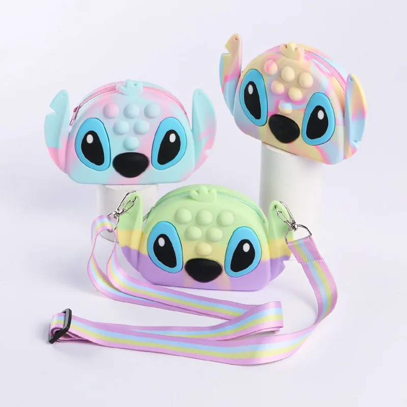 

Pop Fidget Toys Disney Stitch Bag Antistress Toys Simple Dimple Shoulder Bag Sensory Relief Squeeze Bubble for Kids Coin Purse