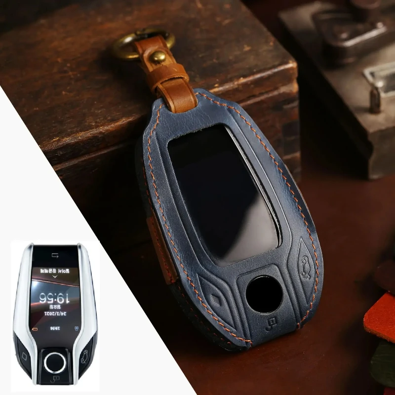 Luxury Handmade Genuine Leather Car Key Case & Keychain - Premium Cowhide Protective Sleeve