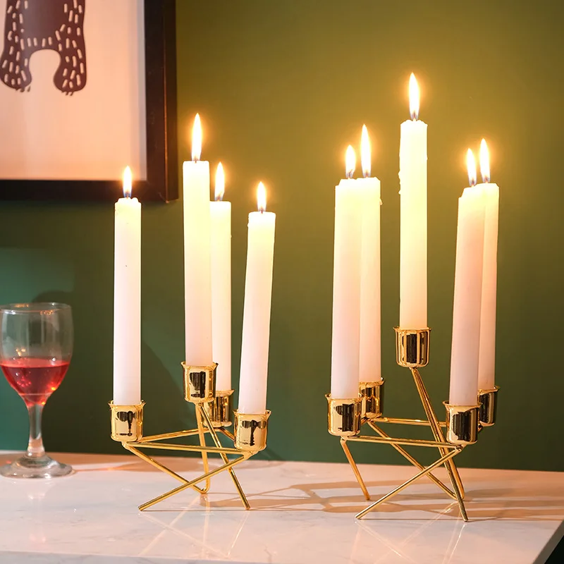 Luxury Menorah Gold Candlestick Candle Holders Party Candlelight Dinner