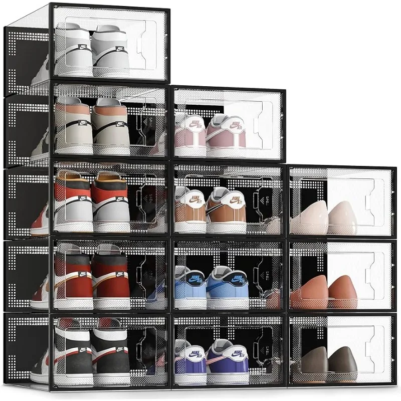 

SEE SRPING XX-Large 12 Pack Shoe Storage Box, Clear Plastic Stackable Shoe Organizer for Closet