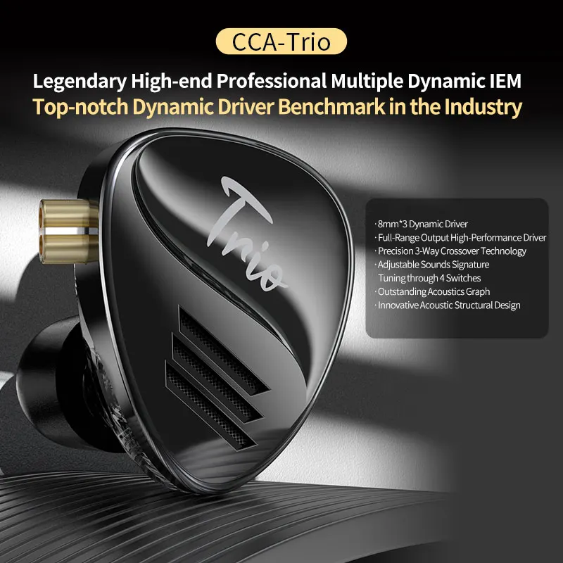 CCA Trio in Ear HiFi Earphone 3DD Dynamic High-end Tunable Earphones Monitor Headphone Cancelling Earbuds Bass Headsets 6