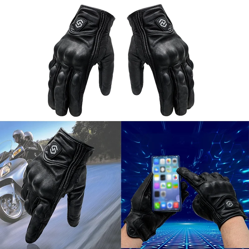 

1 Pair Outdoor Protective Gloves Leather Windproof Gloves All-Fingerpressscreen Gloves Motocross Riding Gloves