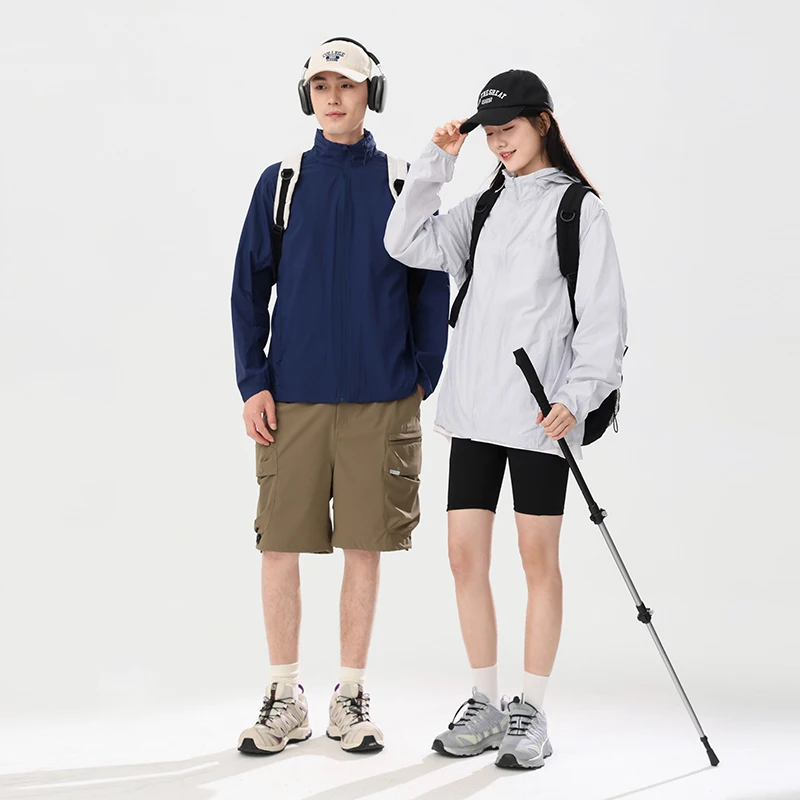 JNLN 남녀공용 하이킹 재킷, 캠핑 등산 바람막이, 야외 스포츠, UV 보호, 숨겨진 모자, 경량 코트, 여름