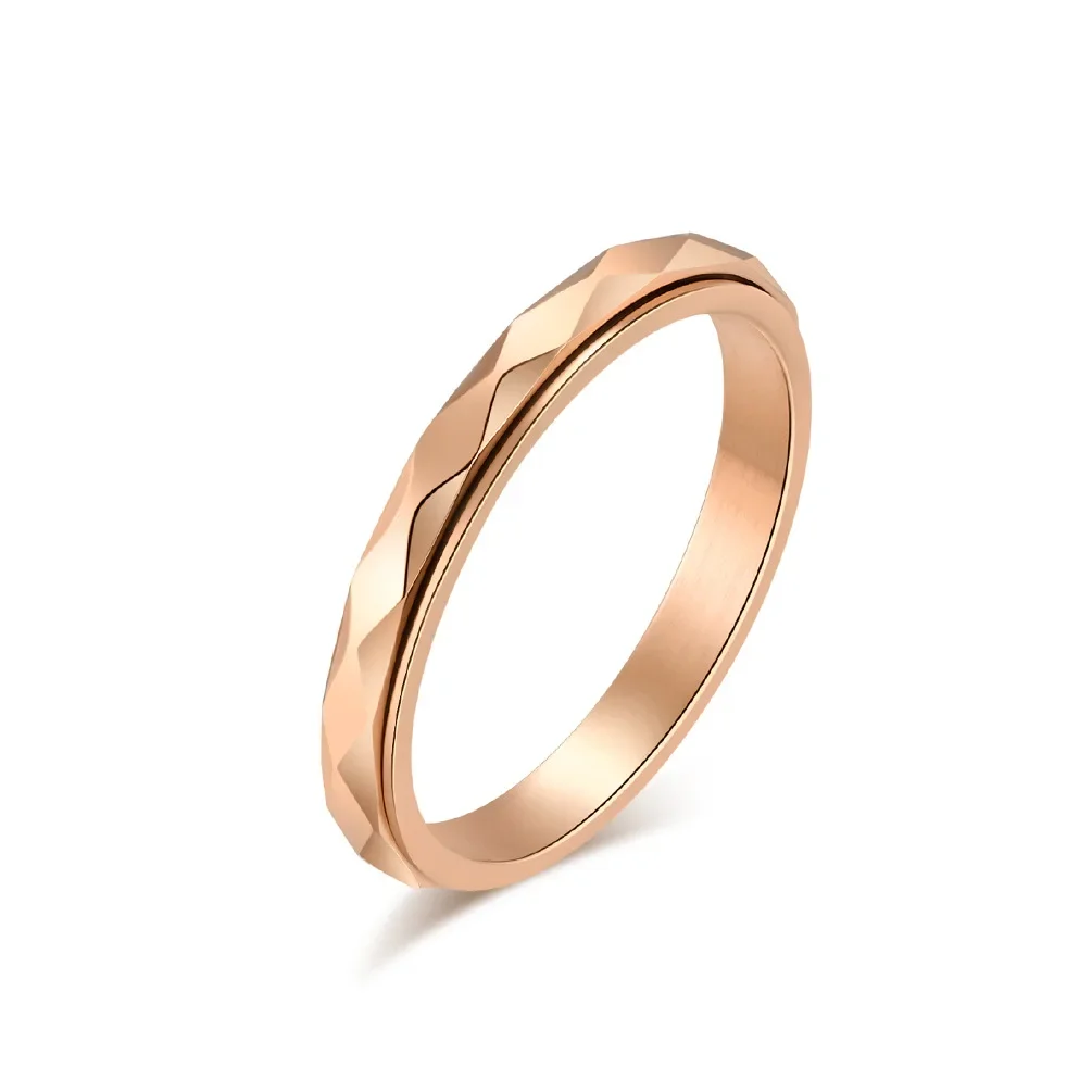 3mm Width Stainless Steel Rotatable Fidget Ring Women Men Small Rhombus Surface Spinner Ring