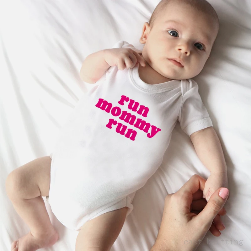 

Summer Newborn Baby Boy Girl Short Sleeve Letter Red Print Run Mommy Run Cotton Romper Baby Clothes bodysuit