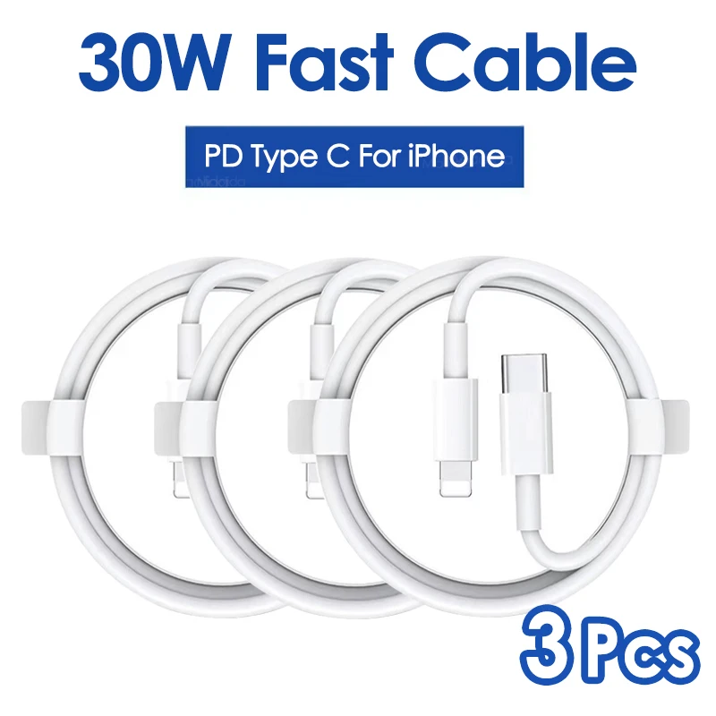 

3Pcs PD 30W USB Type C To Fast Charging Cable For iPhone 13 12 11 14 Pro Max USB C Cable For XR XS MAX 7 8 14 Plus 6 Accessories