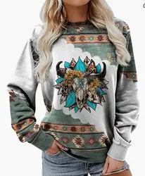 Women Round Neck Sweatshirts Fashion 3d Print Retro Ethnic Style Girls Oversized Tracksuits Pullover Girls Long sleeves Clothing