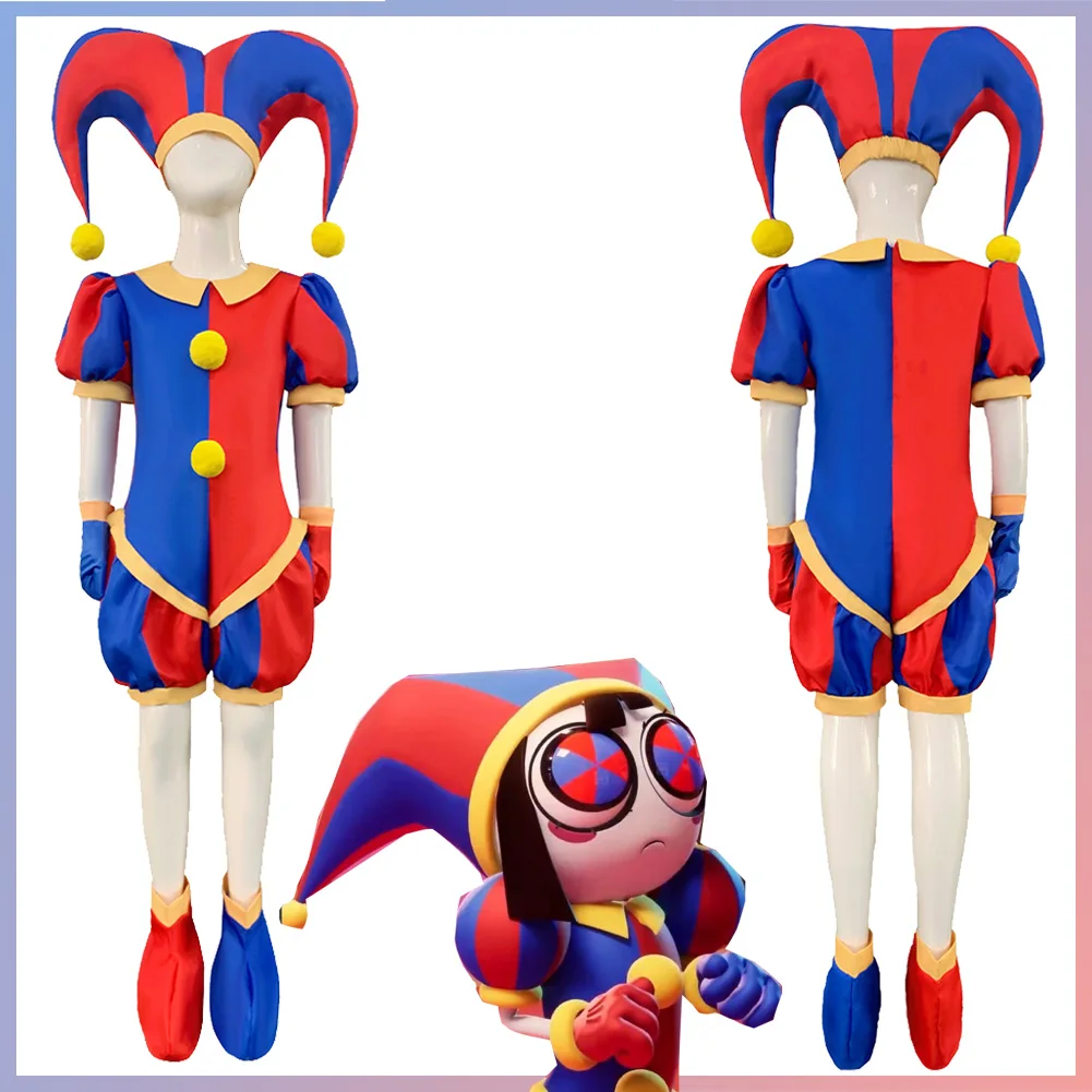 

Adult Kids Pomni Cosplay Jumpsuit Women Fantasy Outfit Cartoon TV Amazing Cosplay Digital Circus Disguise Costume Halloween Suit