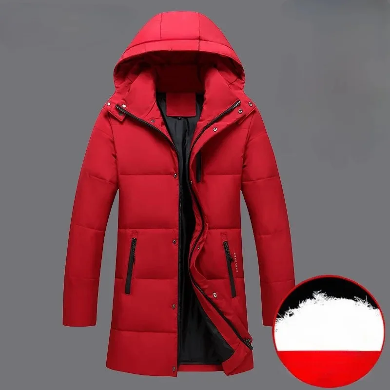 

2023 New Men White Duck Down Jacket Winter Coat Mid-length Loose Parkas Thicken Warm Outwear Hooded Middle-aged Overcoat