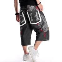 Summer Plus Size 30-46 Wide Leg Hip-Hop Black Jeans Shorts Male Skateboard Swag Baggy Men Capri Denim Pants 1