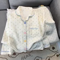 Korean Style Colourful Dot Women's Sleepwear Set 2025 Autumn Winter New Pajamas Set Cute Lapel Neck Casual Homewear 2PC Suit