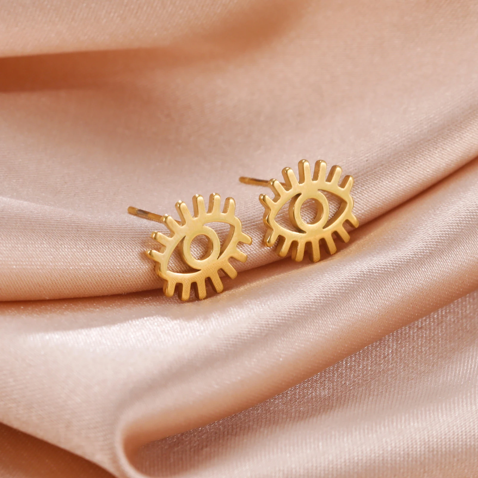 Skyrim 여성용 행운의 터키 악마 눈 스터드 귀걸이, 스테인레스 스틸 골드 컬러 이어 스터드, 2024 쥬얼리, 어머니날 선물 