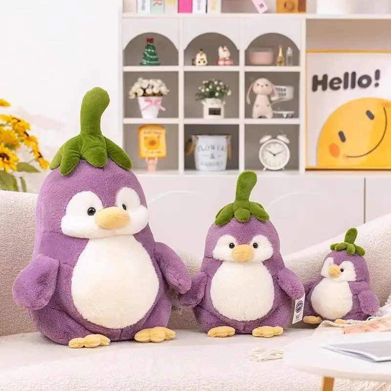New Cute Cartoon Creative Purple Eggplant Penguin Plush Toys Kawaii Anime Soft Pillow Funny Dolls Ornaments Birthday Gifts