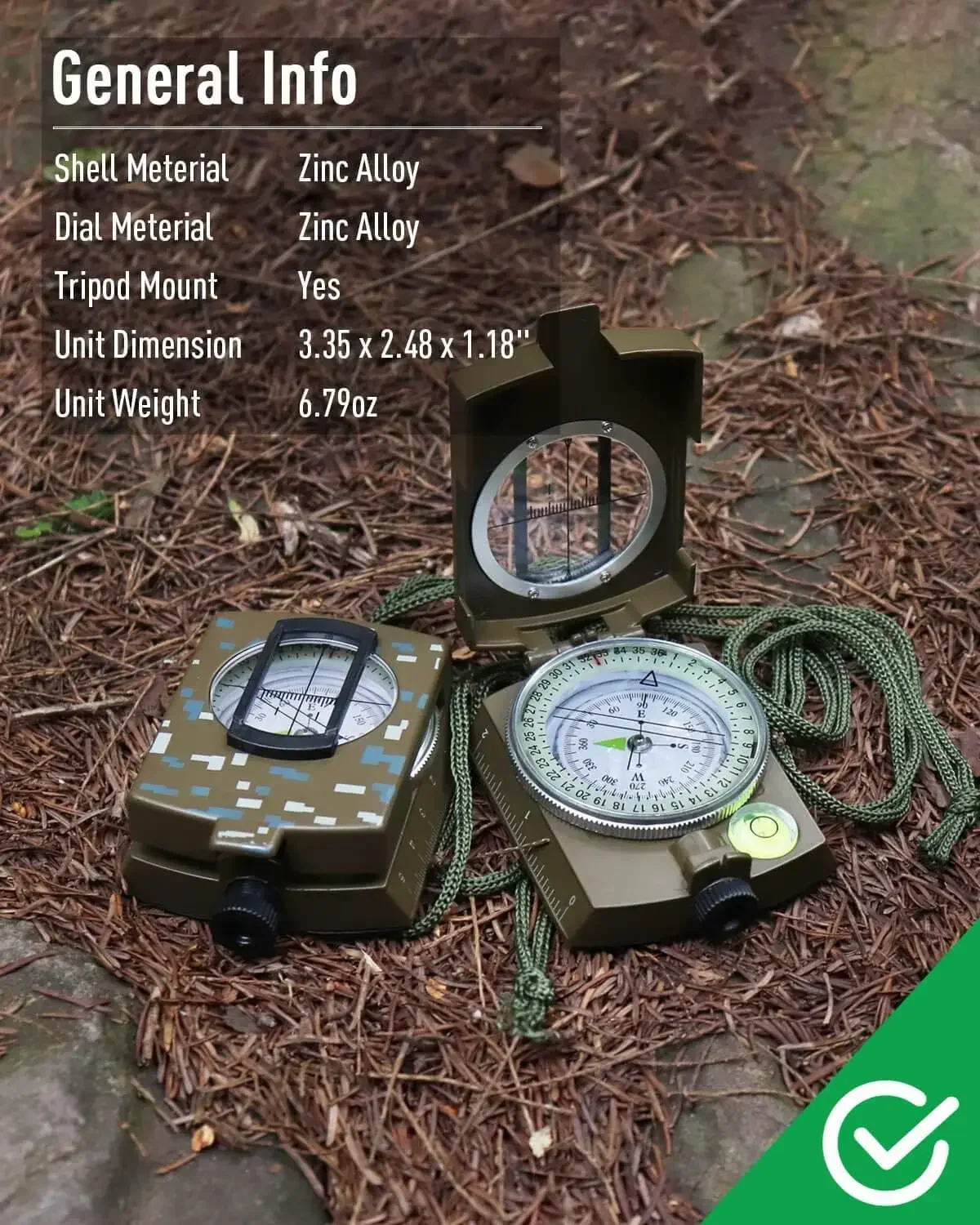 Survival Compass Waterproof Compass Navigation Compass Portable Compass For Hiking Professional Tactical Survival Compass With Lanyard Waterproof Impact Resistant Lensatic Sighting