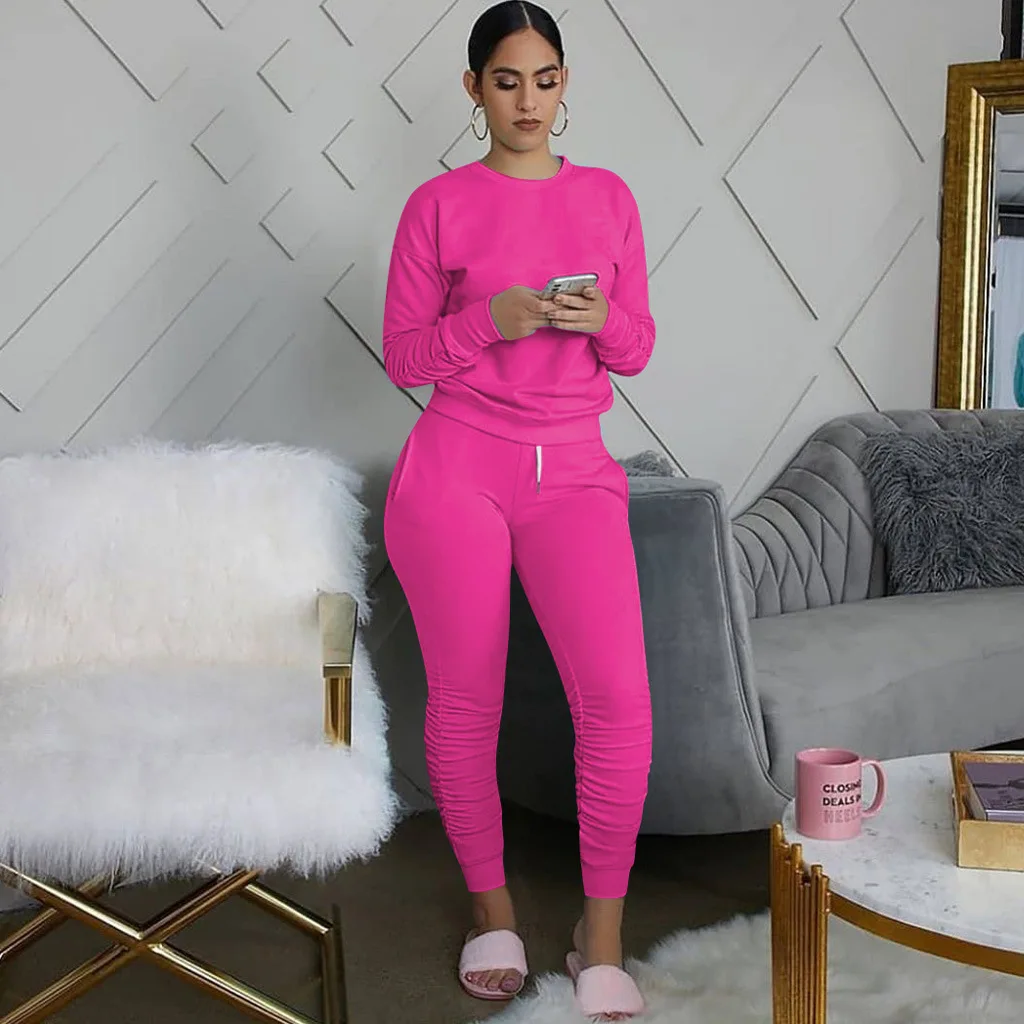 

2024 Spring Round Neck Long Sleeve Hoodies Sweat and Sweatpants Sets Fashion New Casual Tracksuit Women Two Piece Jogger Suits