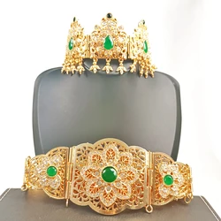 New Arabian Metal Chain with Droplet Head Chain Set Moroccan Women's Girdle Gold Color Red Green Stone Women's Wedding Jewelry