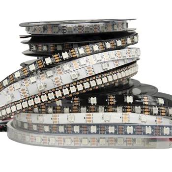 RGB LED 스트립 조명, 개별 주소 지정 가능 LED 테이프, 블랙 화이트 PCB IP30 65/67, DC5V, WS2812, 30, 60, 74, 96/144 픽셀/m