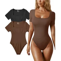 Dimmkof body Sexy côtelé une pièce col carré manches courtes body contrôle du ventre ouvert entrejambe body Shapewear costume 1