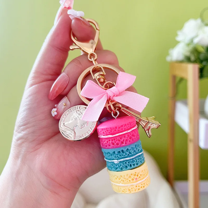 Women New Macaron Cake Keychain Pu Love Alloy Leaf Key Chain Charm Bag  Pendant Key Ring Best Party G