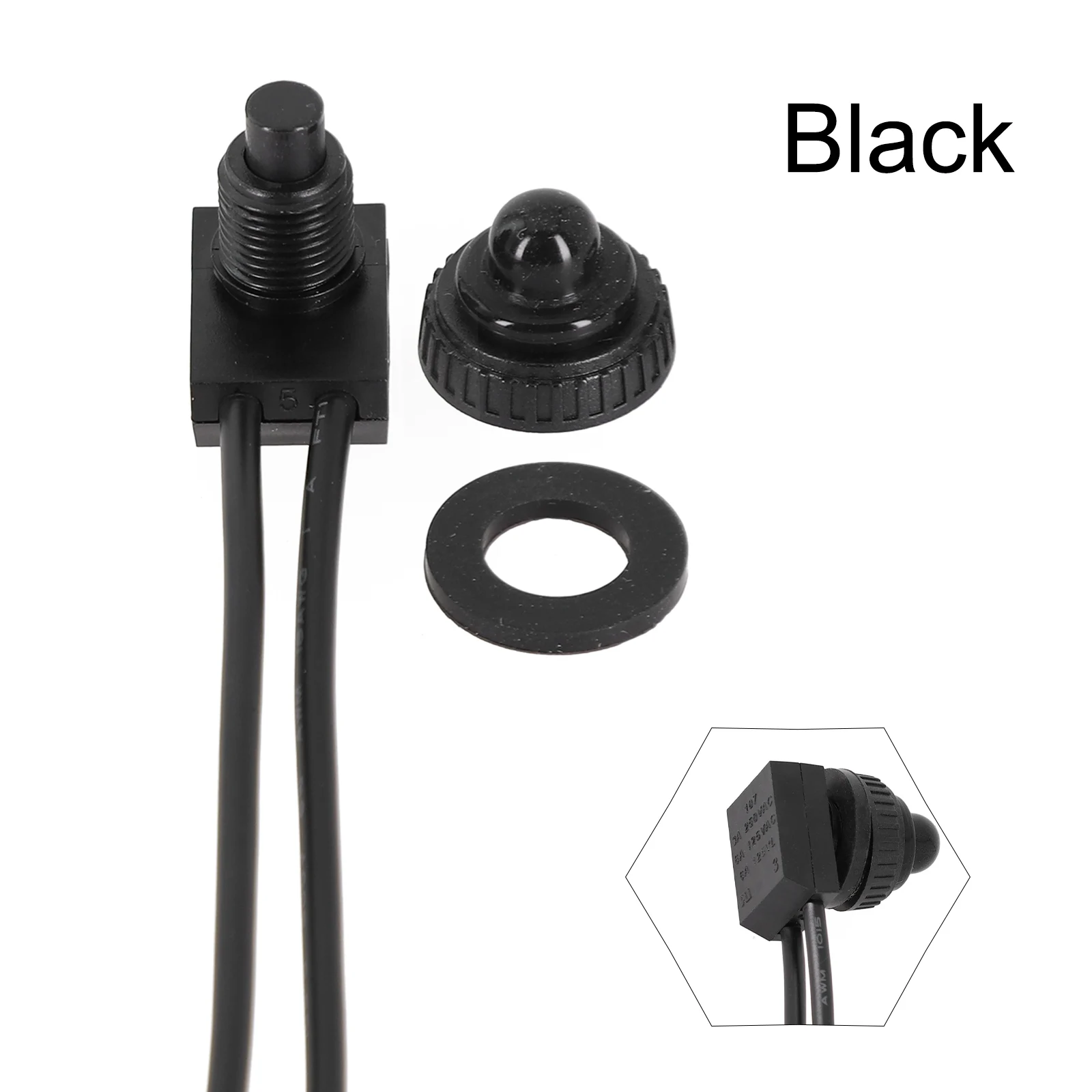 Ein-Aus-Schalter, Drucktastenschalter, rot/schwarz, Gummiabdeckung, robust, wasserdicht, mit Leitungen, Draht, 12 V, 250 V, 3 A, Bakelit-Basis, KP107 – Detail 28