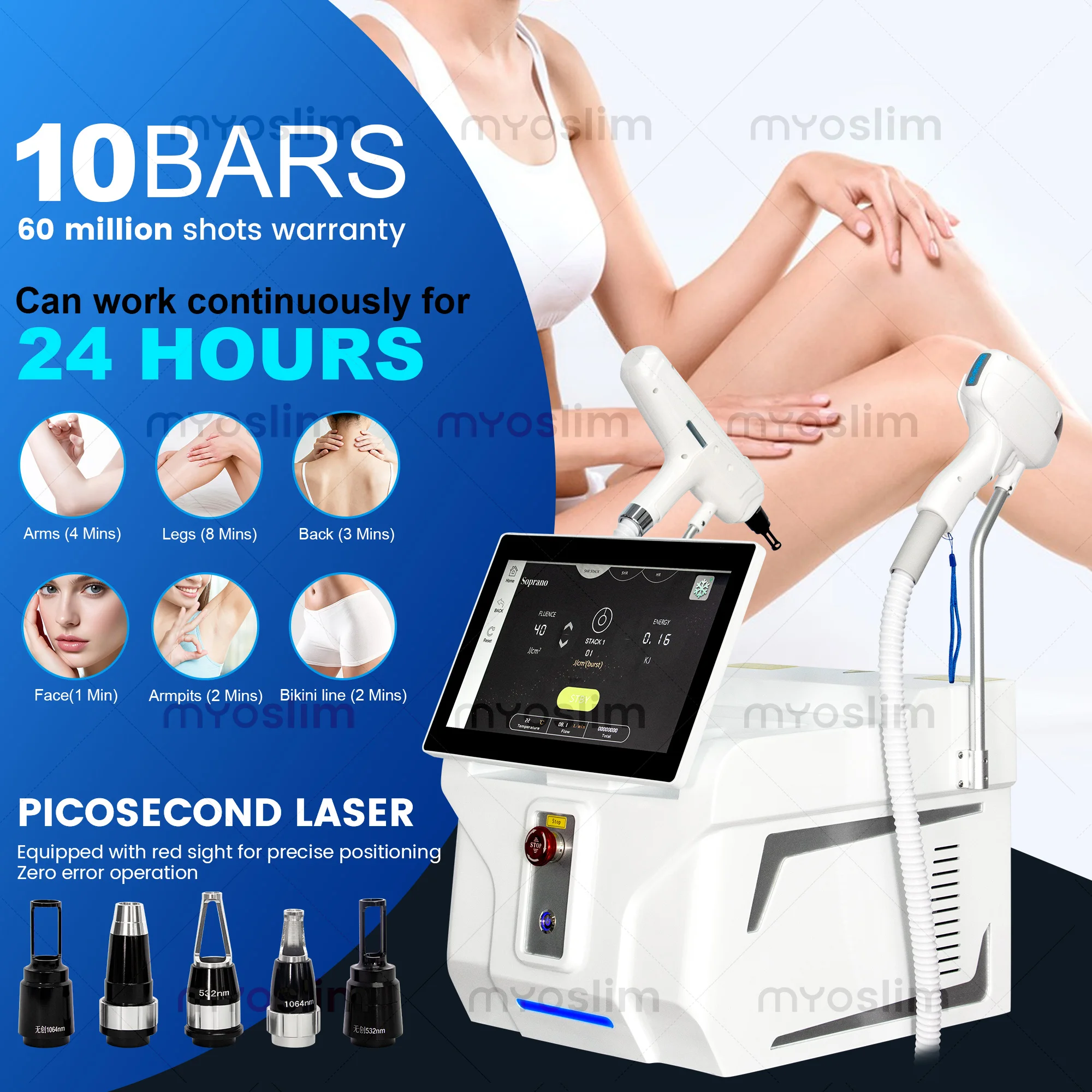 5000W 2 IN 1 Professional 4 Wave 808 Diode Laser FAC Permanent Painless Hair Removal Picosecond Laser Tattoo Removal Machine 4