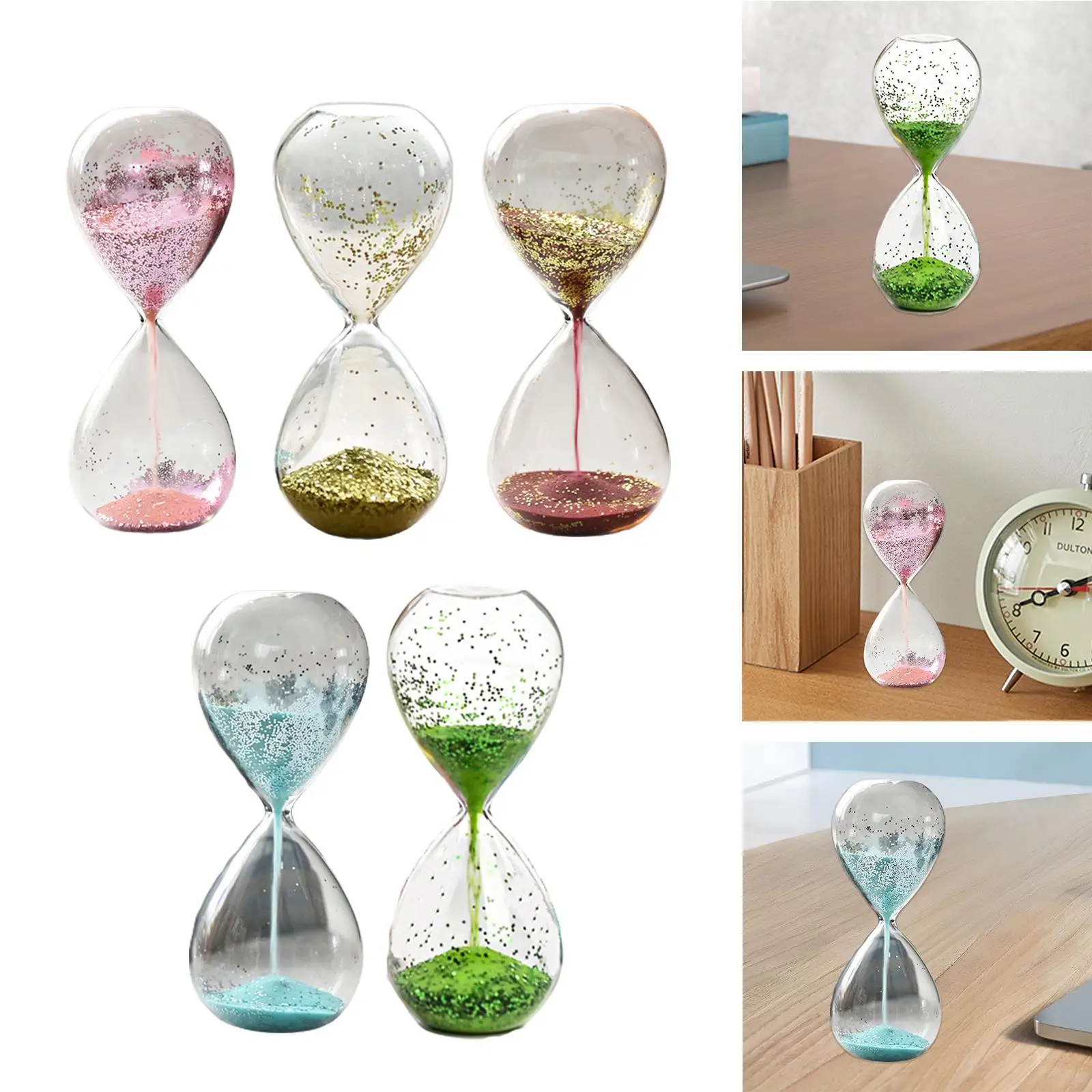 Hourglass Timer Decorative Entertainment Home Yoga Timer Glitter Glass Sand Clock for Holiday Gift Kids Children Office Faimly 4