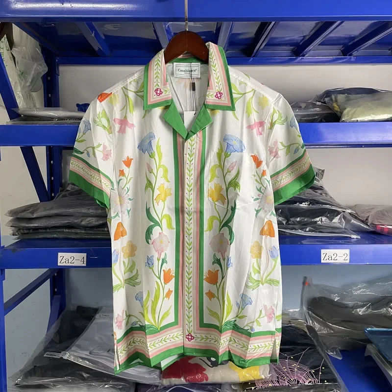 

Oversized Casablanca Shirts Men Women Flower Print Drawstring Shorts Flower Print Hawaiian Shirts Suits