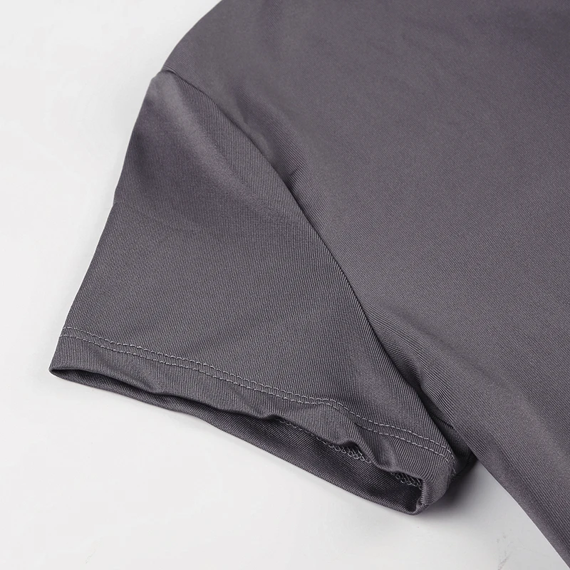 Monos ajustados sexis grises con cuello redondo y cremallera en la espalda, de manga corta, para mujer, color negro, liso, básicos, informales, deportivos, de verano