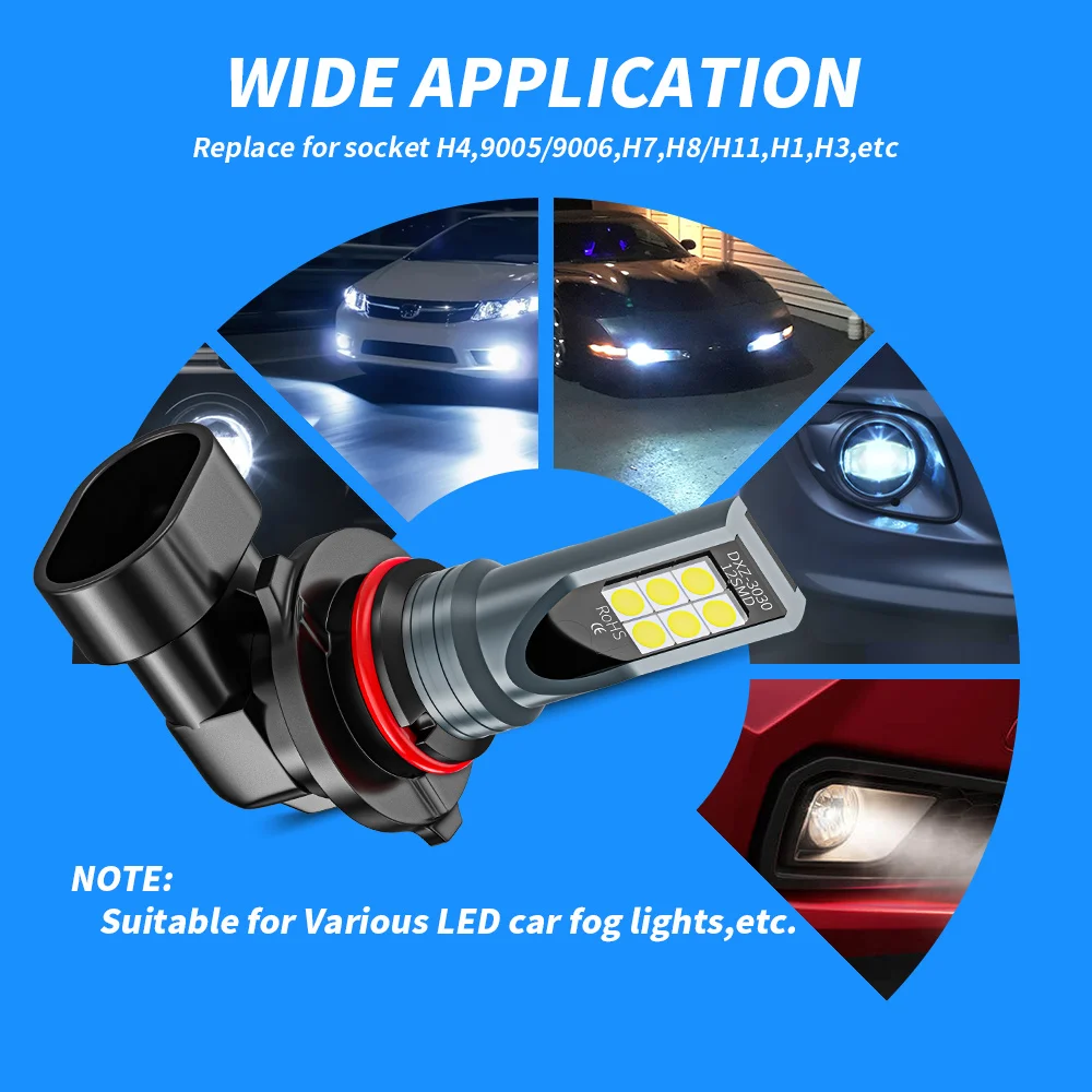LED Light 2pcs H8 H9 H11 9005 9006 H4 H7 Car CSP LED Fog Headlight Bulbs 6000K White Auto Fog Lamp Day Running Light