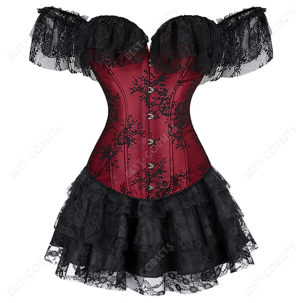 Rotes Korsett Mit Kleid, Sexy Korsett-Kleir Für Fr Produktbild-Vorschau 3