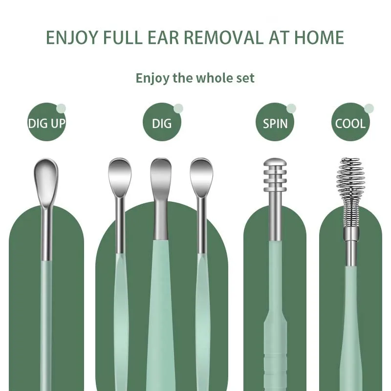 6PCS Stainless Steel Earpick Ear Cleaner Spoon Ear pick Ear Wax Removal Tool Kit Ear Spoon Care for Baby Adults Ear Care Set 2