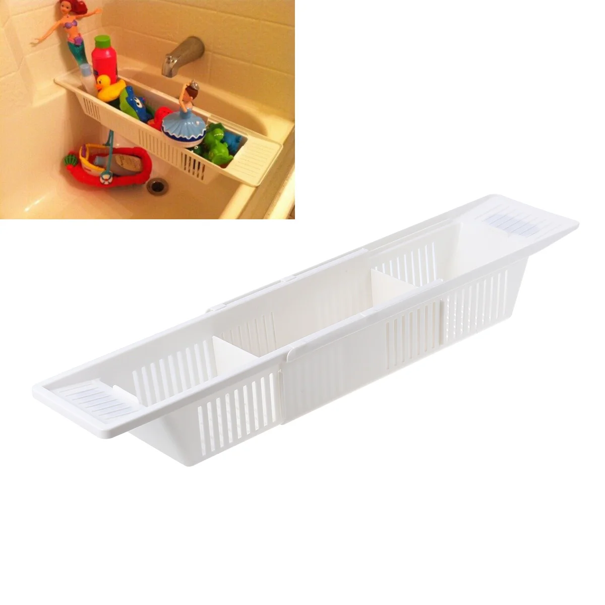 Retractable Bath Tray Bathtub Shelf Storage Rack Toys Organizer Rust-free