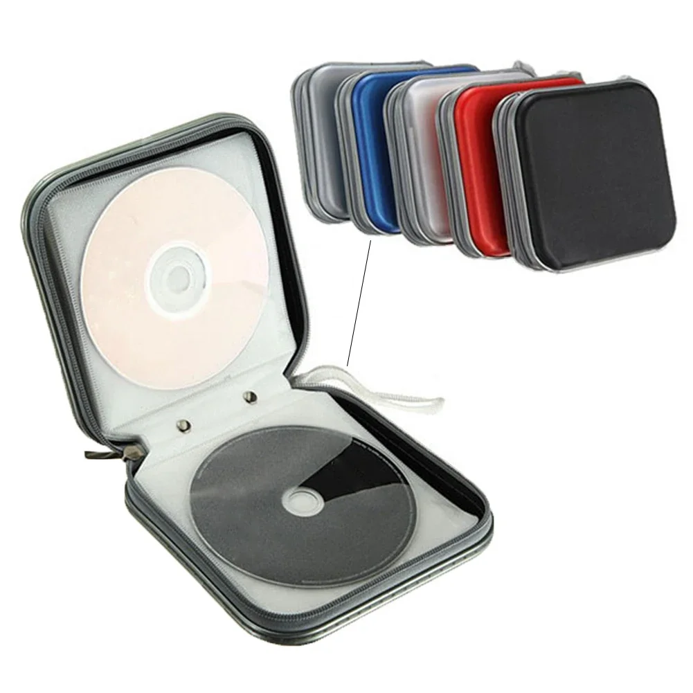 Portable CD Holder Case 40pcs Capacity Disc CD DVD Wallet Storage Organizer Case Holder Square Storage Box with Zipper for Home