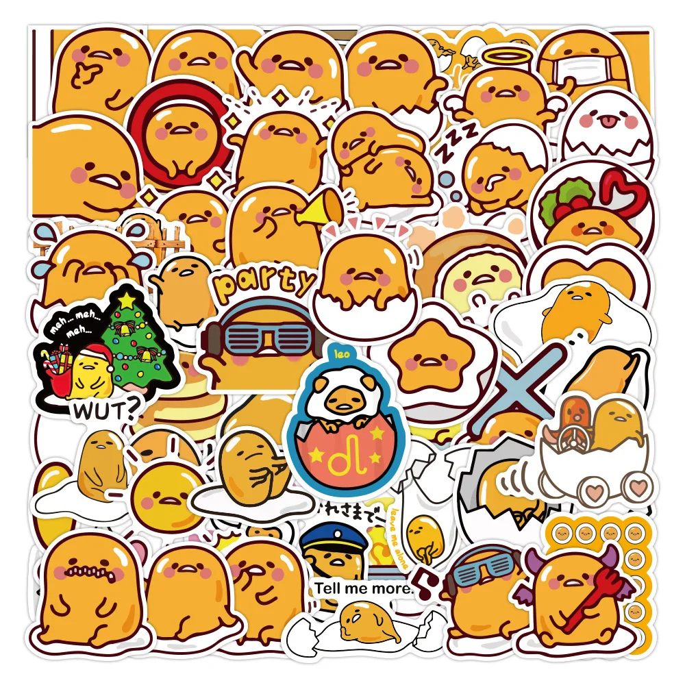 

60/pcs Sanrio Gudetama Sticker Kawaii Cartoon Waterproof Sticker Luggage Notebook Skateboard Water Bottle Decals Kids Toys
