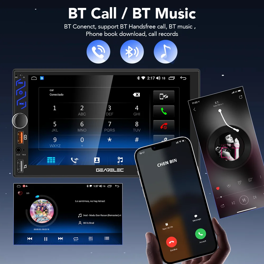 Radio para coche GEARELEC de 7 pulgadas con Android 14 universal, 64G, autoradio Android 2 DIN, GPS, Bluetooth, reproductor multimedia para coche, pantalla táctil HD, estéreo para coche. 8
