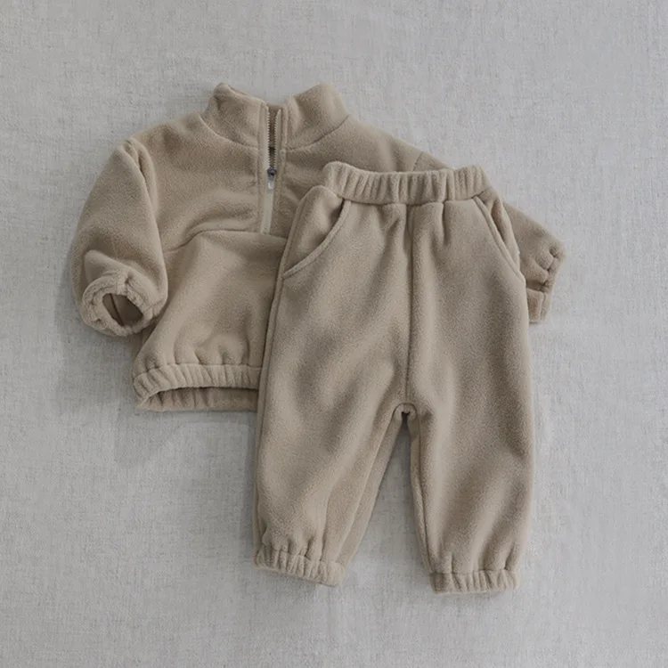 MILANCEL Autumn Baby Fleece Sports Suit - 2-Piece Solid Color Hoodie Set