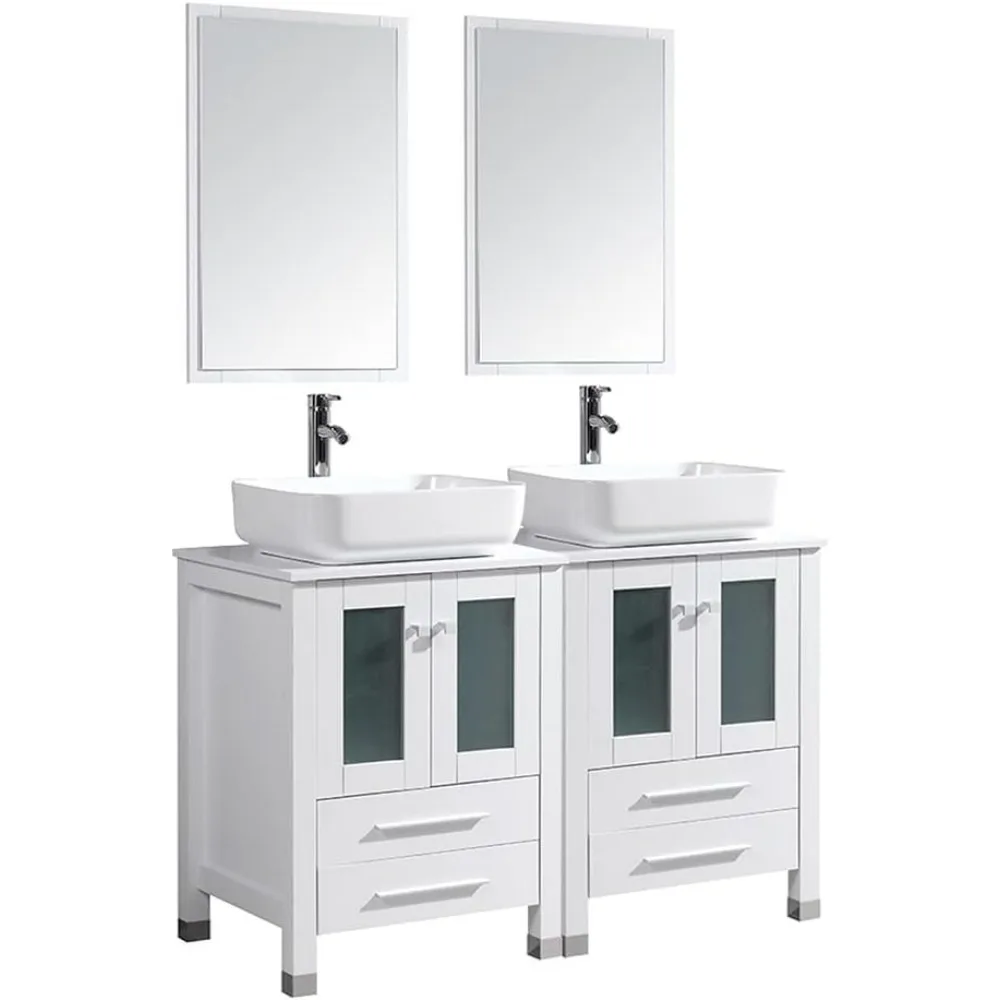 Bathroom Vanity 48 inch and Sink Combo Double Main Cabinet Combo with Double Rectangular Ceramic Sink for Small Space Bathroom 2