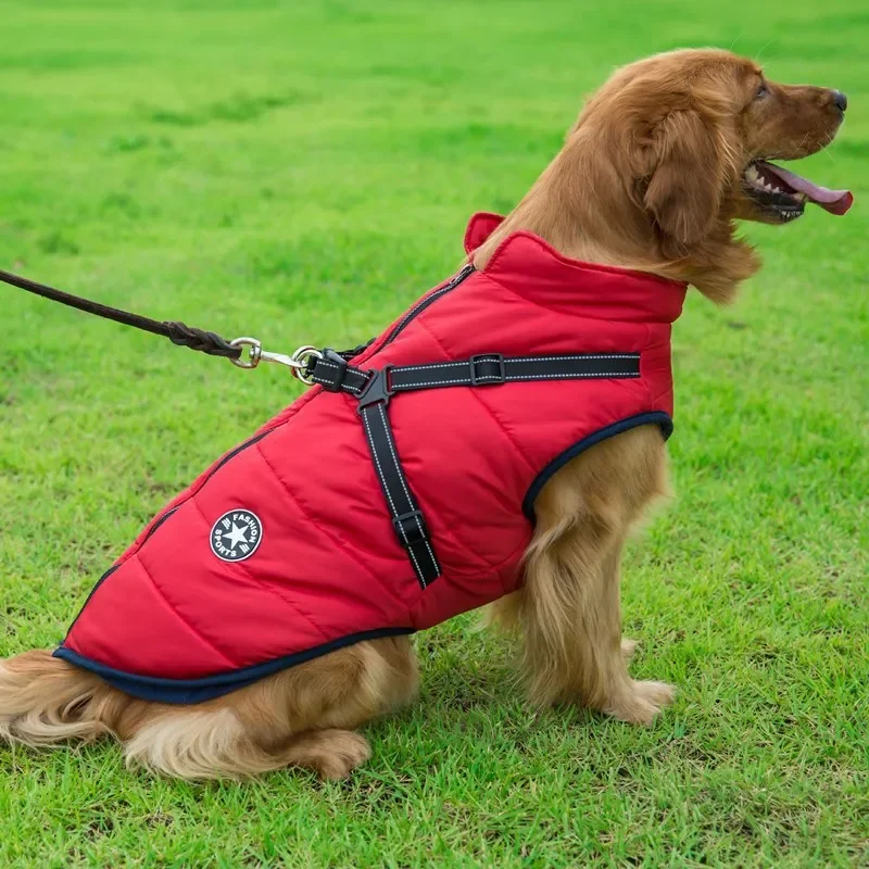 Pet Jacket Large Pet Dog Jacket With Harness Winter Warm Dog Clothes For Labrador Waterproof Big Coat Chihuahua French Bulldog Outfits