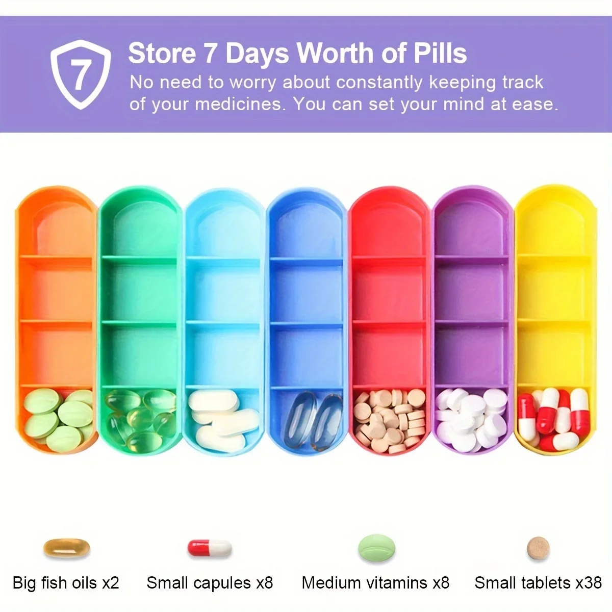 Weekly Pill Organizer Box Case Travel Medication Reminder Daily AM PM, Day Night 7 Compartments in Leather Carrying Case