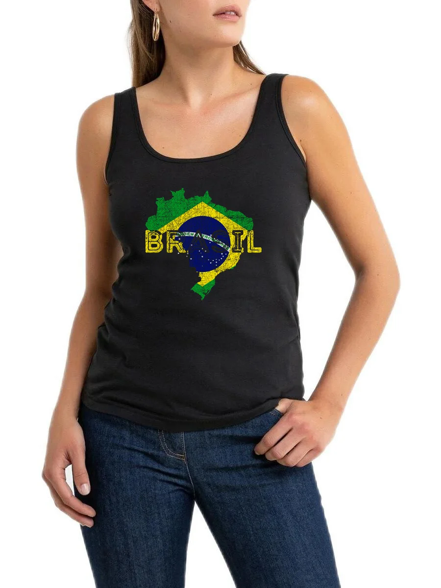 

Brasil Ordem E Proghesso Design Sexy Slim Fit Tank Tops Brazil Flag Graphic Retro Patriotic Memorial Style Sleeveless Tops