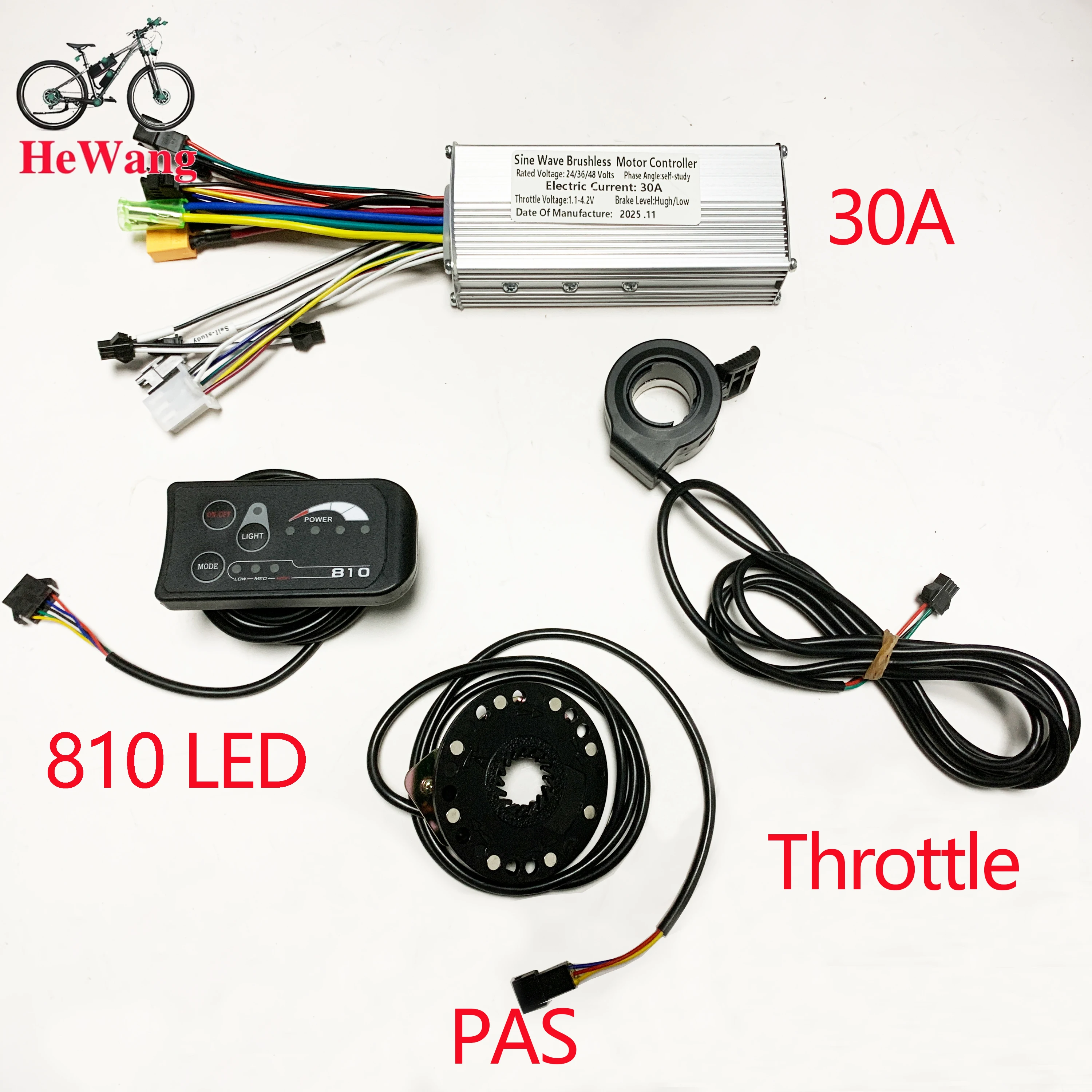 24V 36V 48V 350W 500W Brushless Motor sine wave Controller 25A/30A . S810 LED Display with PAS . throttle, for e-bike scooter