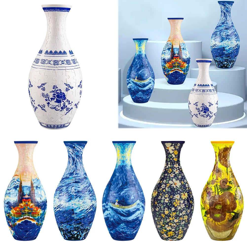 Porcelain Design Plastic Vase 3D Puzzle Vases 160 Pieces Puzzles Vase DIY Unique Flower Vase for Adults Housewarning Gifts 3
