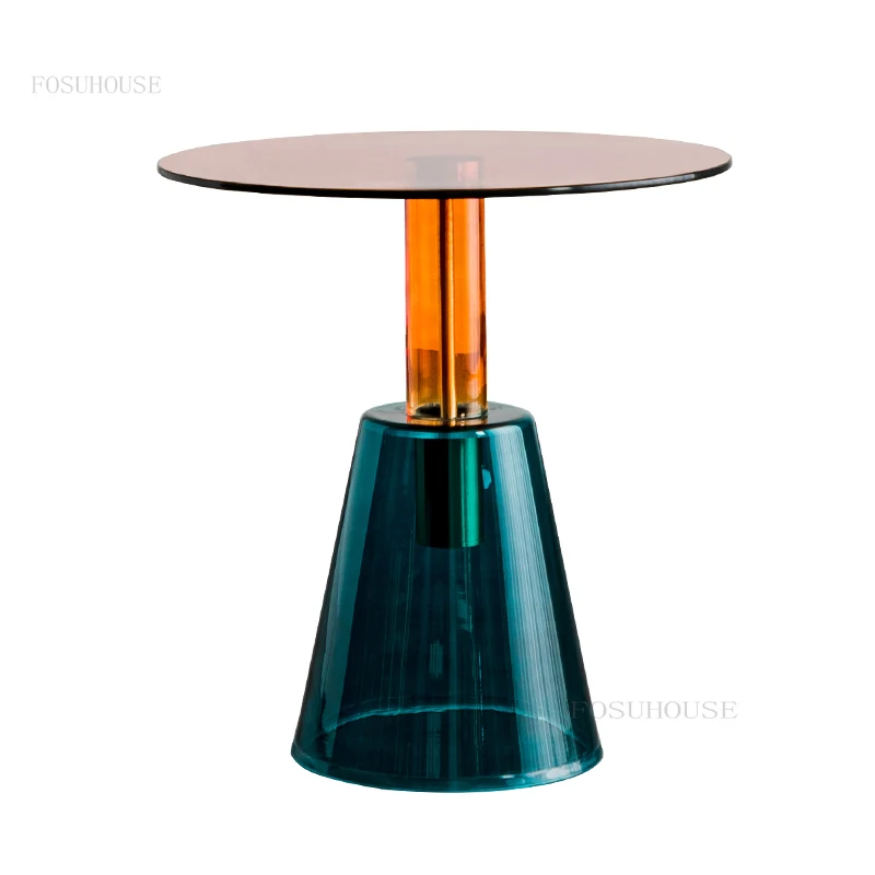 Modern Cafe Tables Home Furniture Stained Glass Table Living Room Transparent Tea Table Light Luxury Creative Coffe