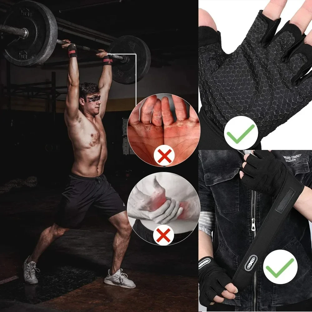 Fitness Half Finger Gloves Men Women Weight Lifting Gloves with Wrist Support Riding Non Slip Horizontal Bar Exercise Training 6