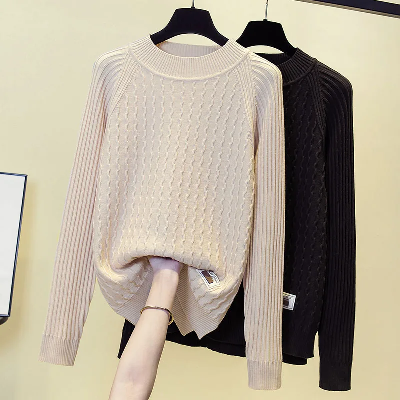 

Новинка Осень-зима 2023, однотонный Свободный Пушистый свитер с круглым вырезом, махровый желтый вязаный свитер в стиле ретро, топы для женщин, вязаная одежда