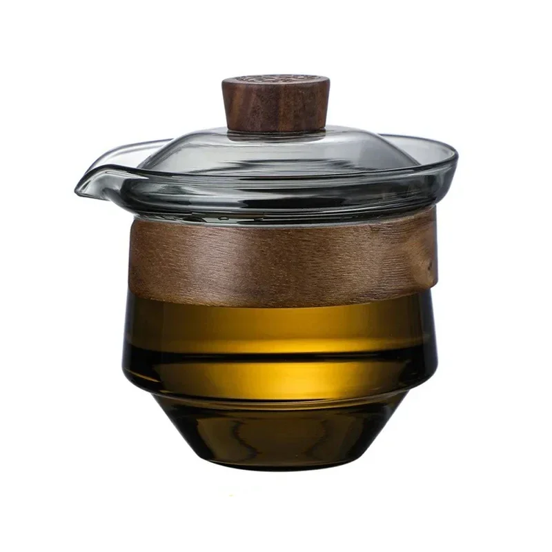 Tea set New High Boron Silicon Glass Gaiwan Cup Cover Wooden Heat Insulation Chinese Tea Bowl Tureen Travel Teaware Sets 200ML