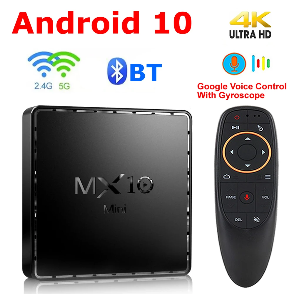 

2023 NEW MX10 Mini Android 10 Smart TV Box 2GB 16GB 5G Dual WIFI BT Media Player Google Voice Assistant 4K Youtube Set top box